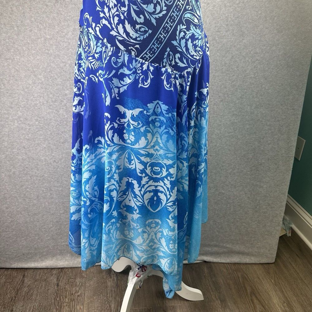 Womens Size 10 Paisley Midi Sleeveless Dress Blue‎ Assymetrical Hem Resortwear - Picture 5 of 16